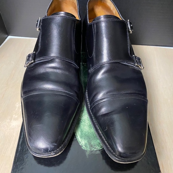 Magnanni Size 9 SILVIO Double Monk Strap Shoes Black Leather With Box - Picture 3 of 14